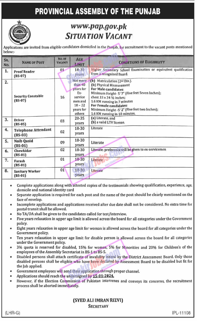 Provincial Assembly Jobs 2024