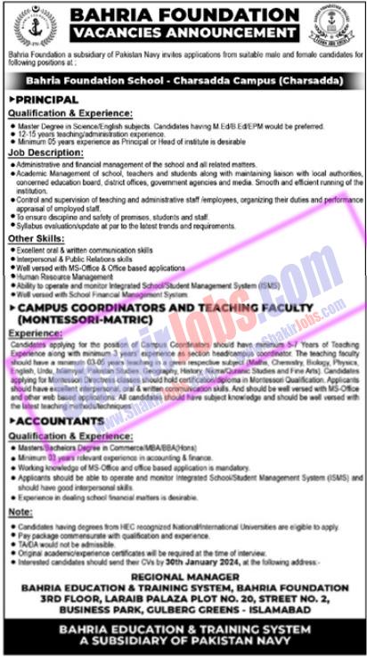 Bahria Foundation Jobs 2024