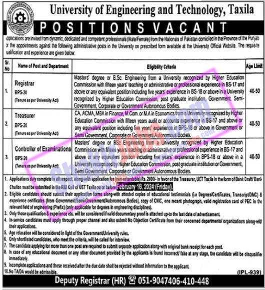 UET Taxila Jobs 2024 University of Engineering & Technology 2