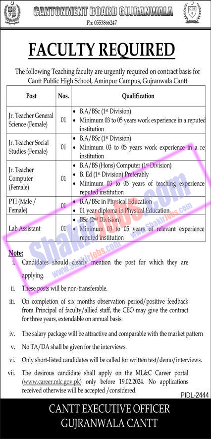 Cantt Public School Jobs 2024 2