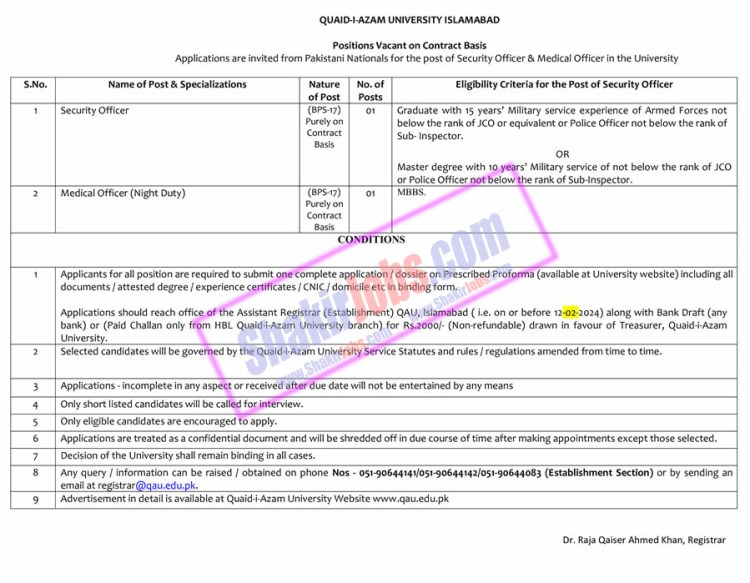 Quaid E Azam University QAU Jobs 2024 5