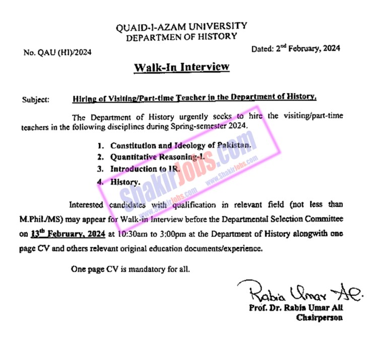 Quaid E Azam University QAU Jobs 2024 4