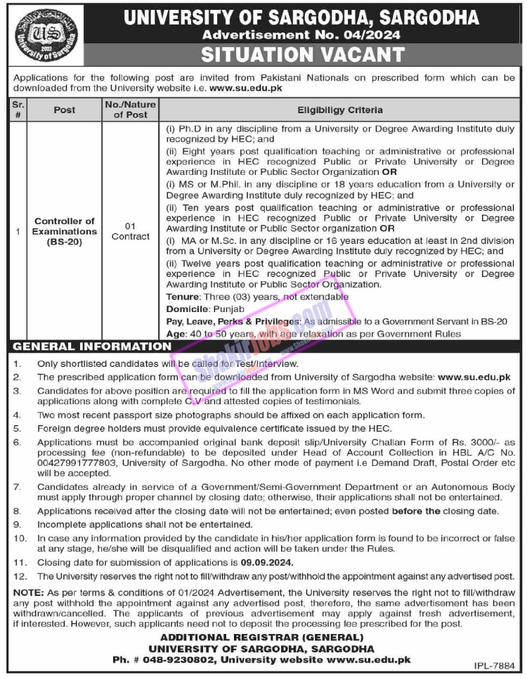 University of Sargodha Jobs 2024 Ad 2