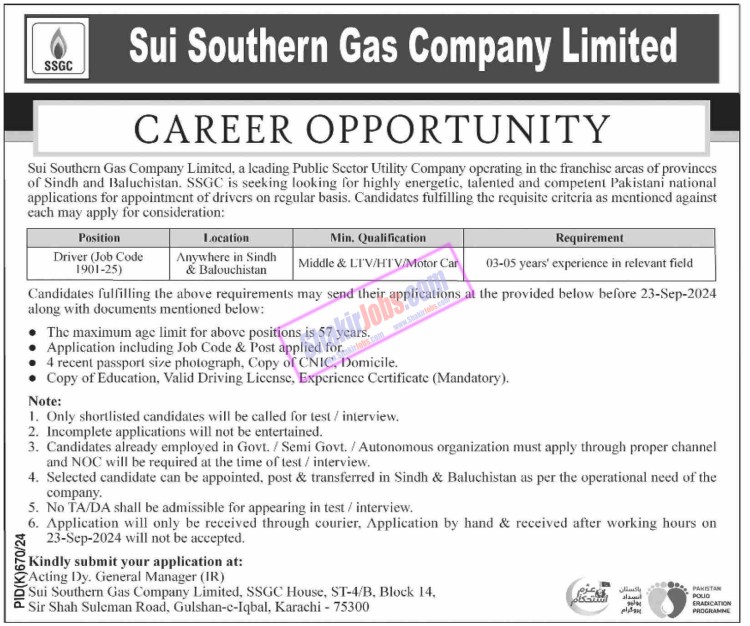 Sui Gas New Jobs 2024 Ad 1