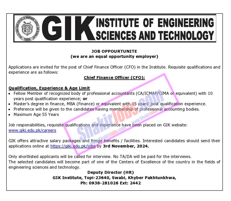 GIKI Institute of Engineering Science and Technology Jobs 2024 Ad 5