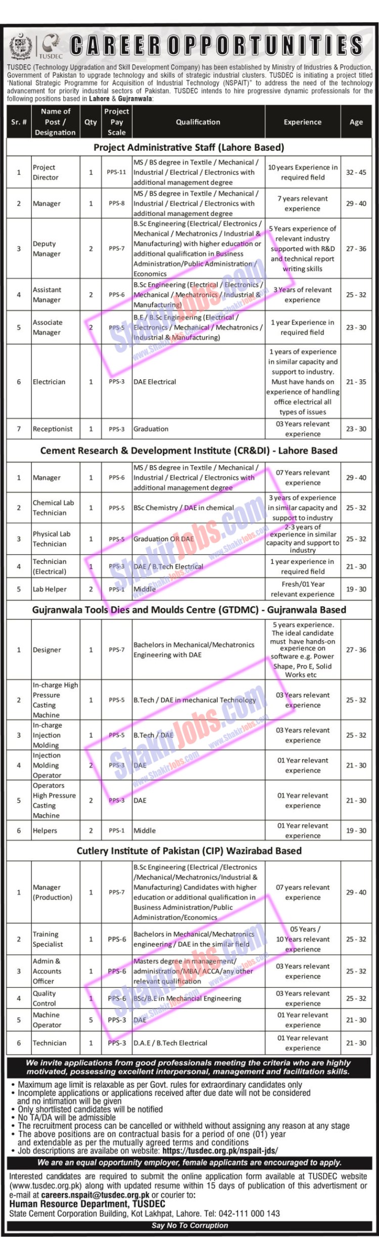 TUSDEC Jobs 2024 Technology Upgradation and Skill Development Company Ad 2