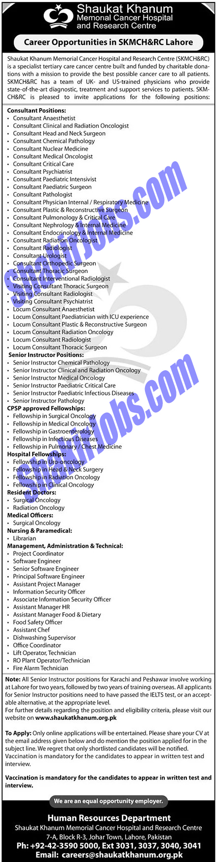 Shaukat Khanum Memorial Cancer Hospital Jobs 2022