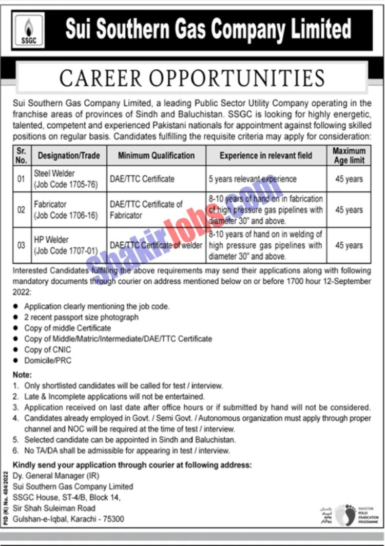 Sui Gas Jobs 2022
