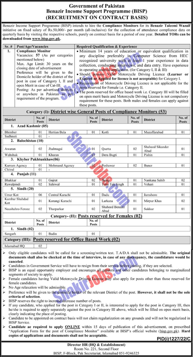 BISP Jobs 2022