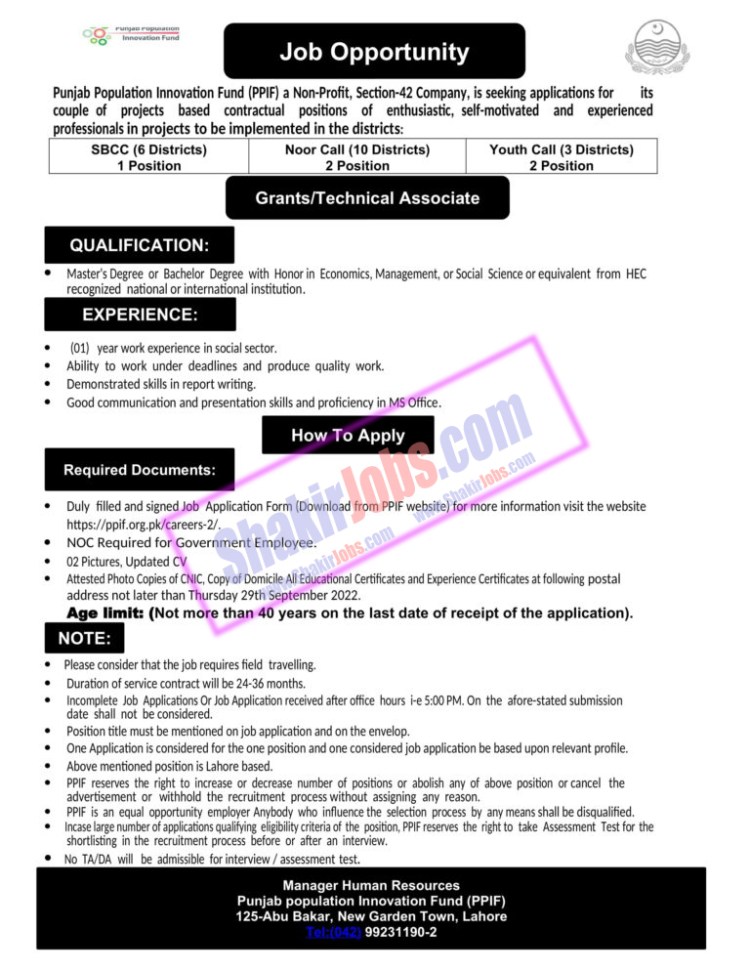 Population Welfare Jobs 2022