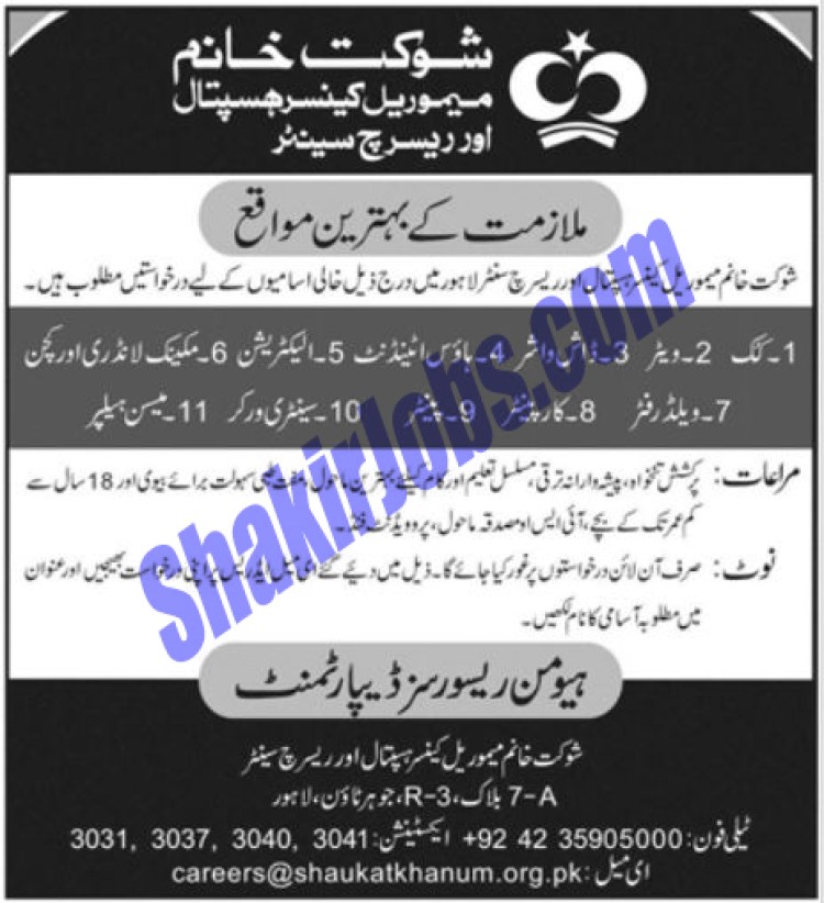 Shaukat Khanum Memorial Cancer Hospital Jobs 2022