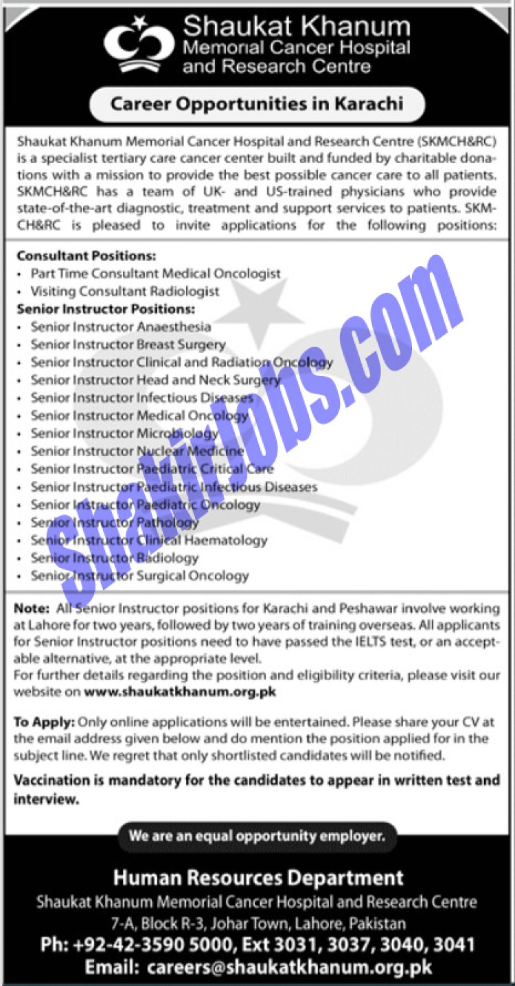 Shaukat Khanum Memorial Cancer Hospital Jobs 2022