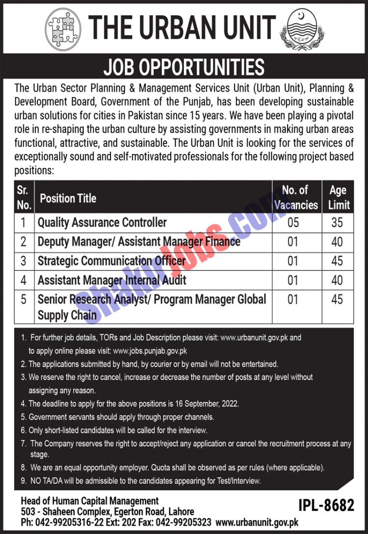 The Urban Unit Govt Jobs 2022