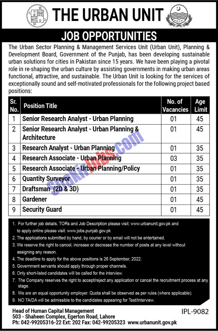 The Urban Unit Govt Jobs 2022