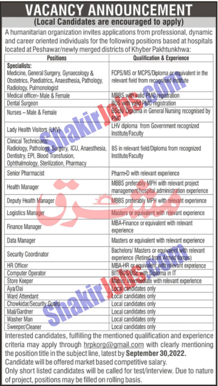 Humanitarian Organization Jobs 2022 in KPK