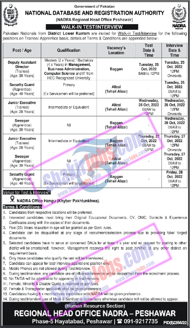 NADRA Peshawar Jobs 2022