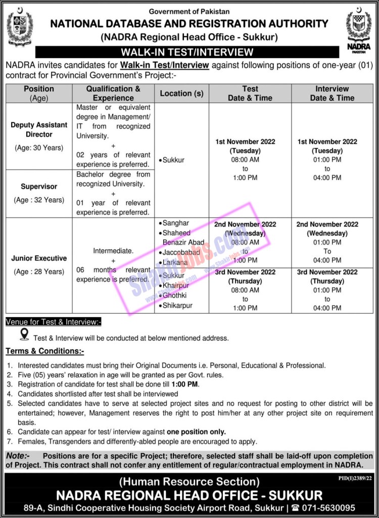 NADRA Karachi Jobs 2022