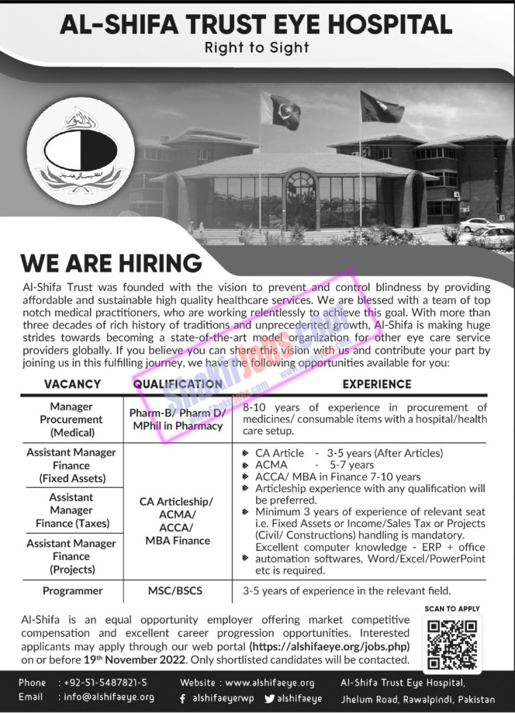 Al-Shifa Trust Eye Hospital Jobs November 2022