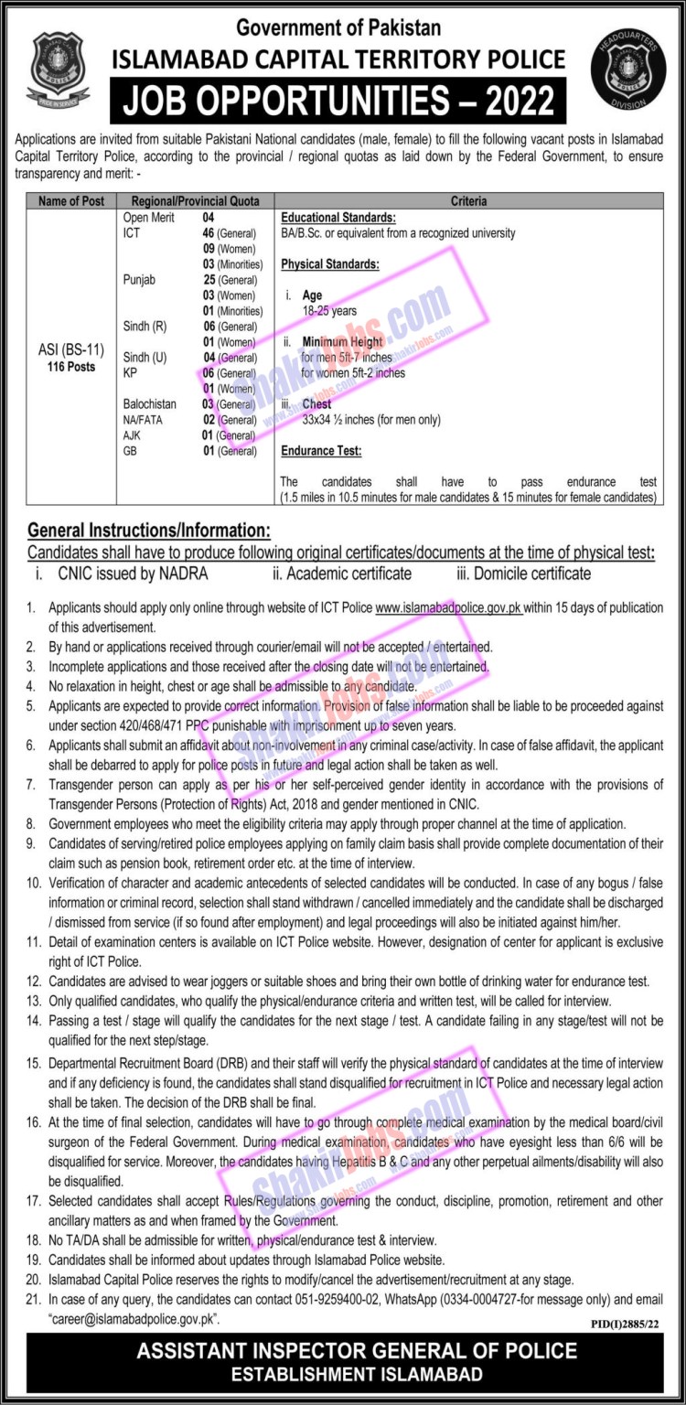 Islamabad Police ASI Jobs 2022