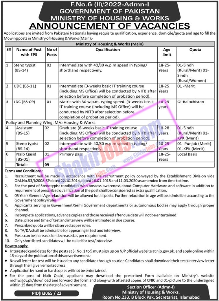 Ministry of Housing and Works Jobs November 2022