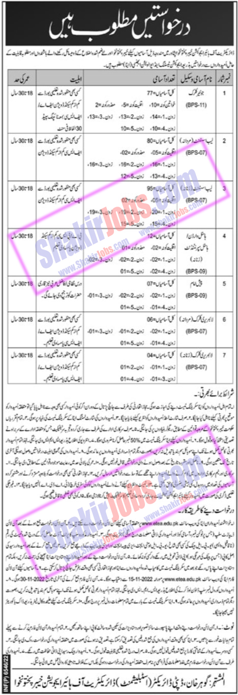 Higher Education Department KPK Jobs November 2022