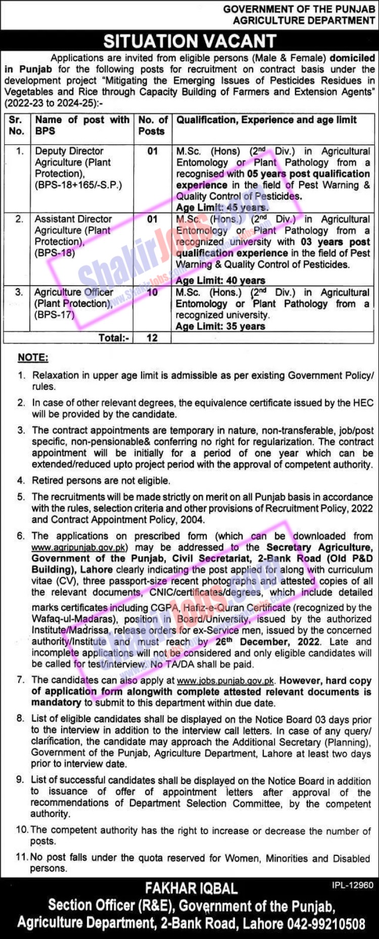 Agriculture Department Punjab Jobs 2022