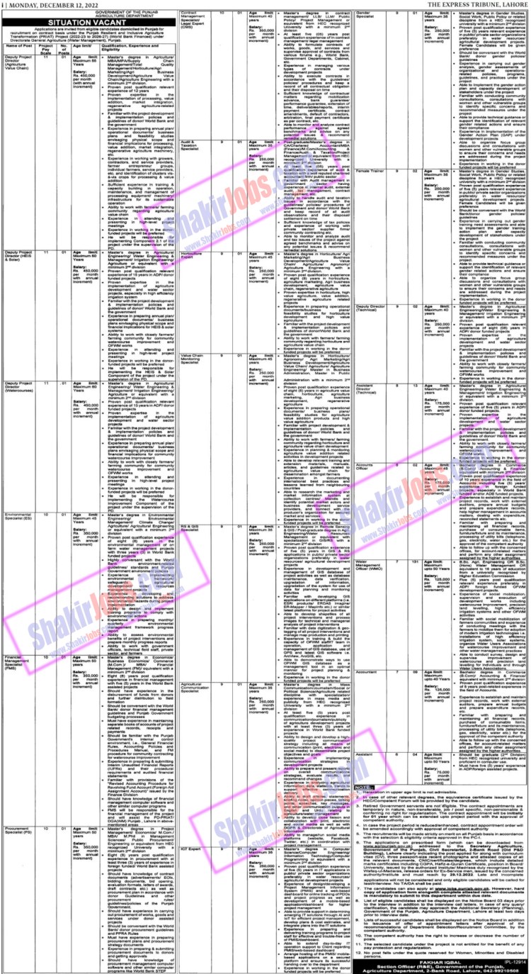 Agriculture Department Punjab Jobs 2022