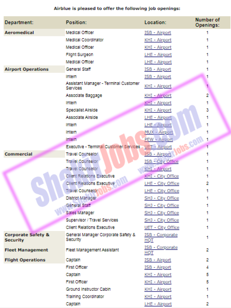 Air Blue Air Port Jobs 2023