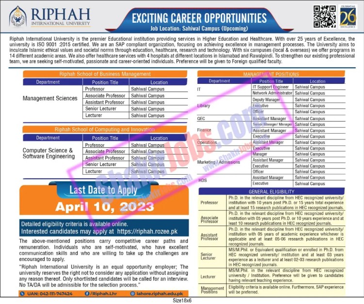 RIU Jobs April 2023 Riphah International University Ad 2