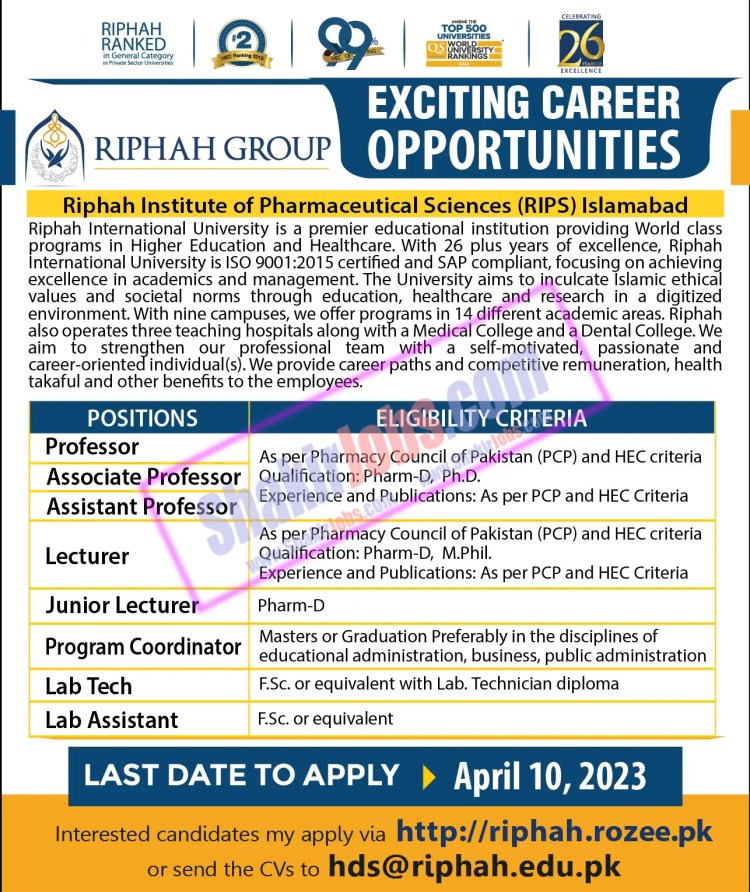 RIU Jobs April 2023 Riphah International University Ad 3