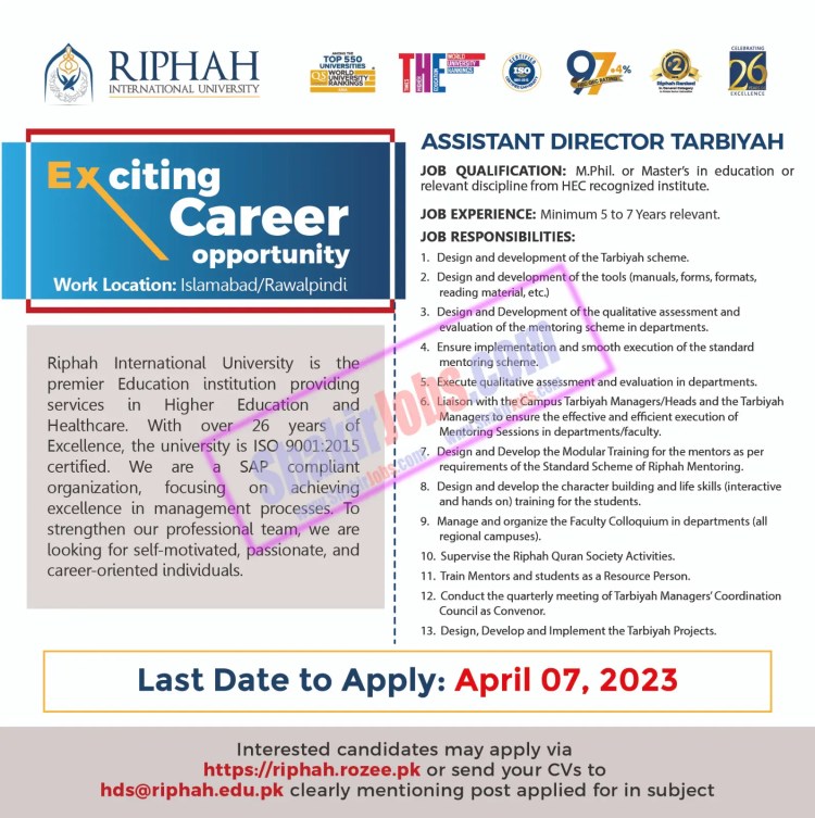 RIU Jobs April 2023 Riphah International University Ad 1