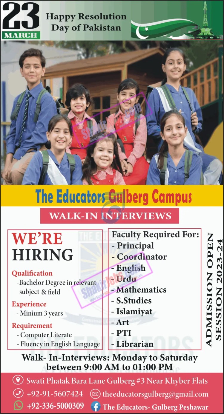 The Educators Gulberg Campus Peshawar Jobs March 2023