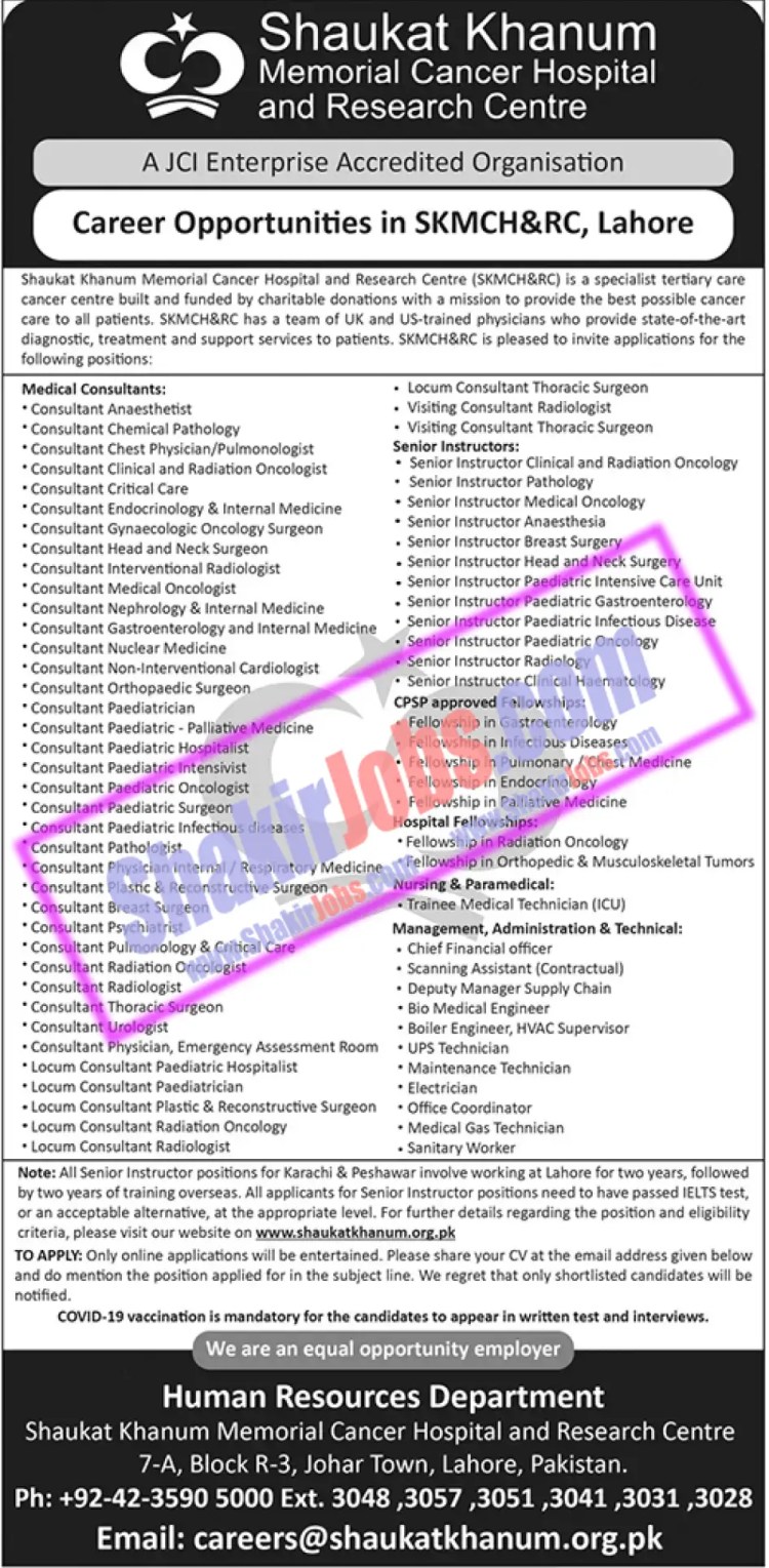Shaukat Khanum Cancer Hospital Jobs 2023 Ad 1