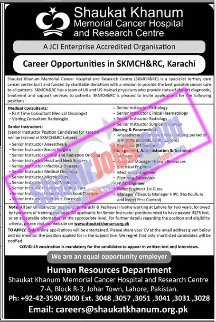 Shaukat Khanum Cancer Hospital Jobs 2023 Ad 2