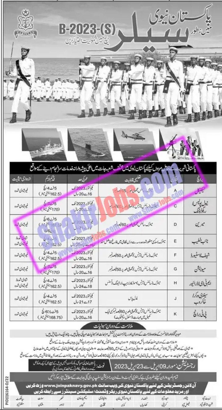 Pak Navy Sailor Jobs April 2023