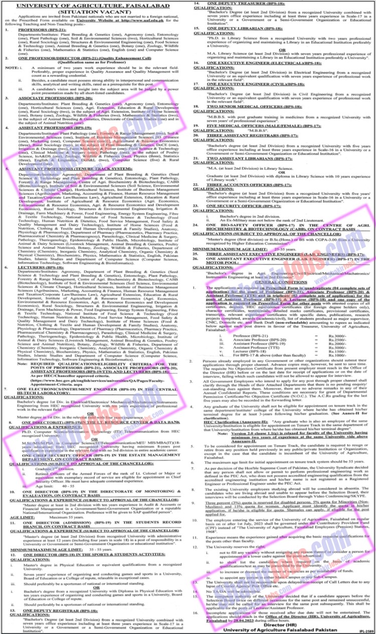 UAF Jobs April 2023 University of Agriculture Faisalabad