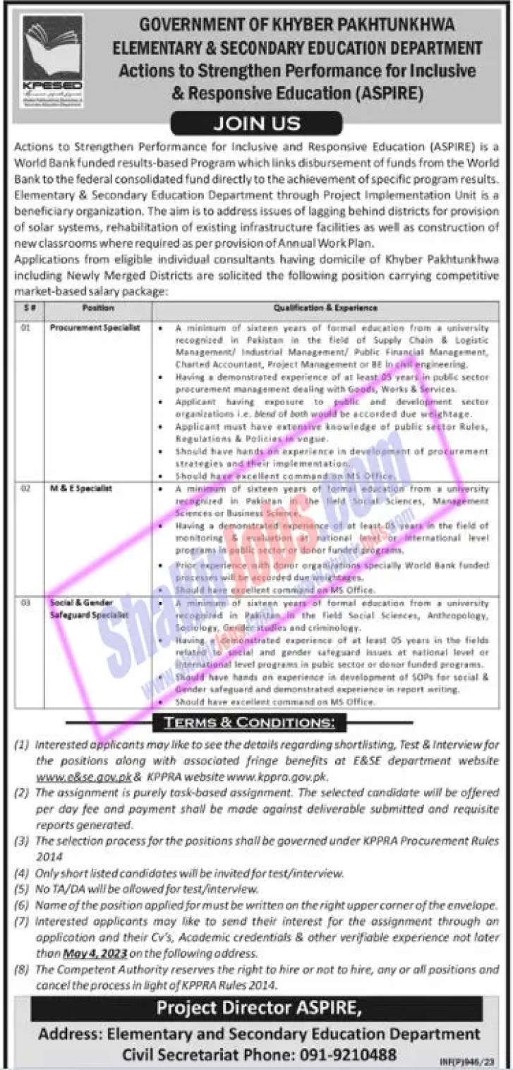 ESED KPK Jobs April 2023 Ad 1