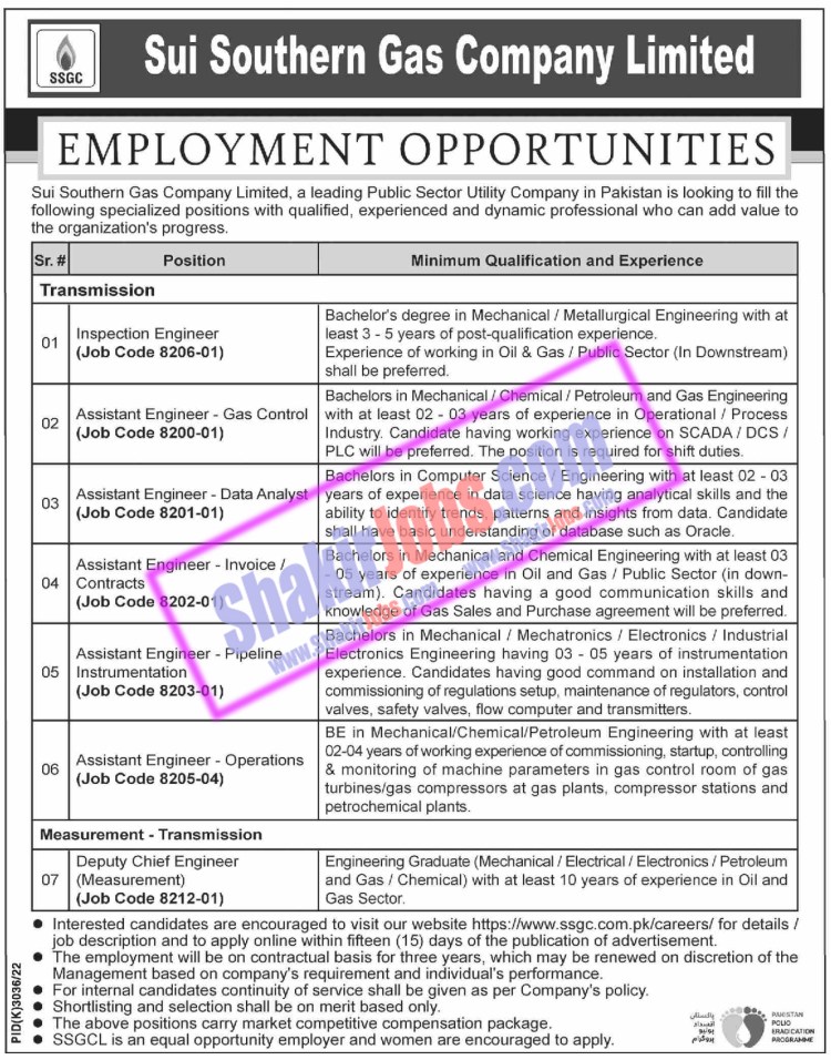 SSGC Jobs May 2023 Sui Southern Gas Company