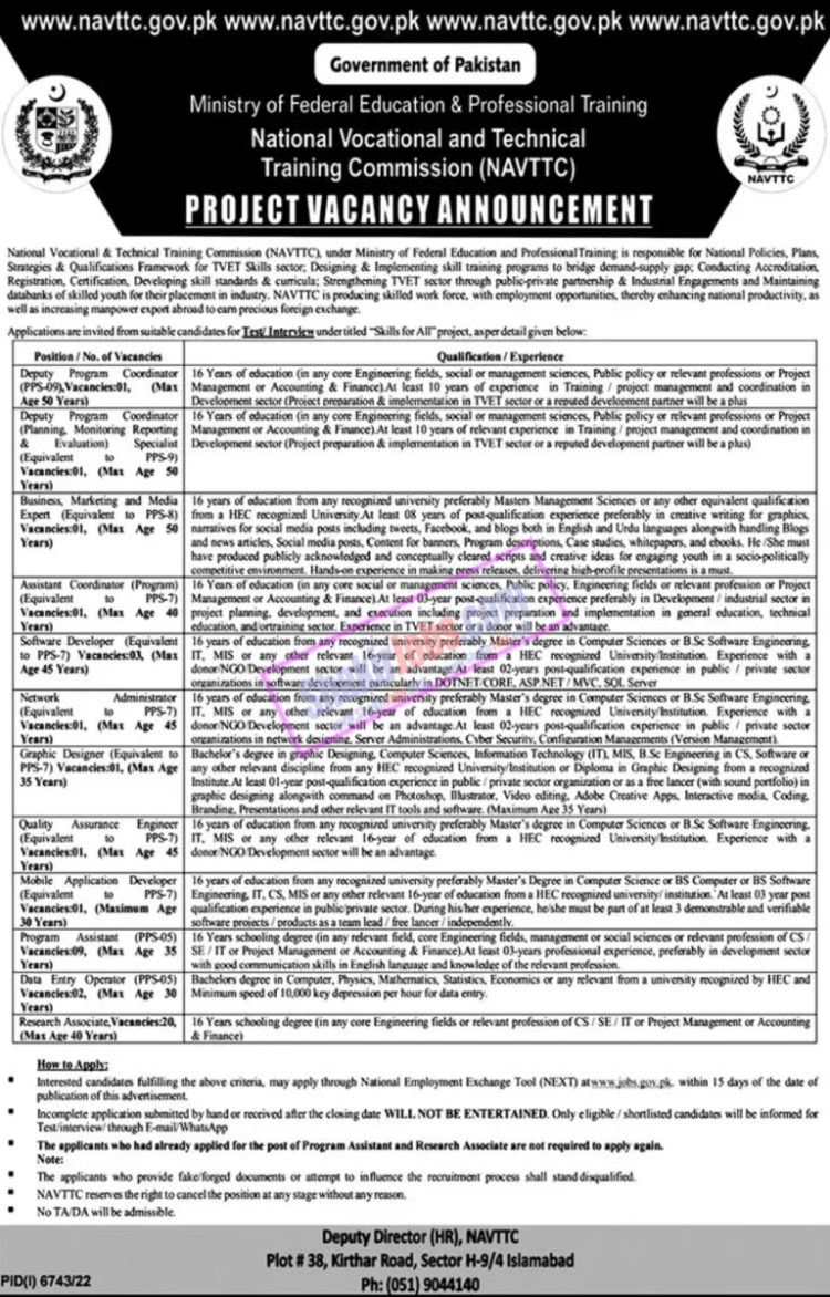 National Vocational and Technical Training Commission NAVTTC Jobs May 2023