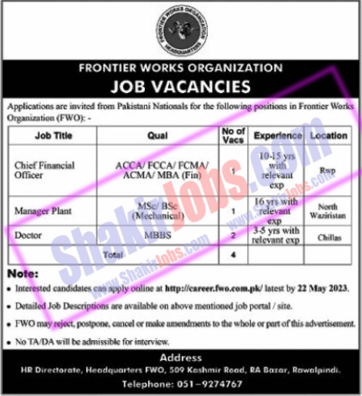 FWO Jobs May 2023 Advertisement