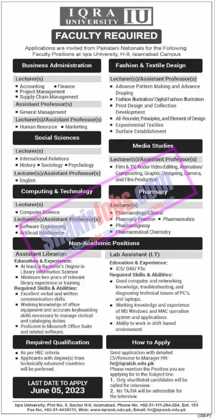 Iqra University Jobs June 2023