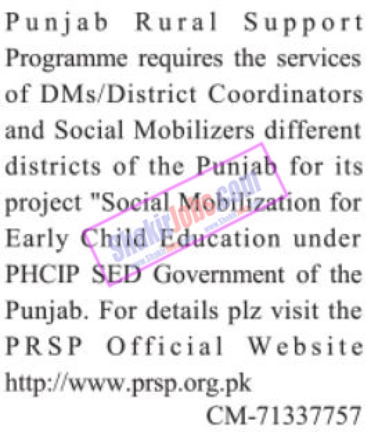Latest Punjab Rural Support Program PRSP NGO Posts Lahore June 2023