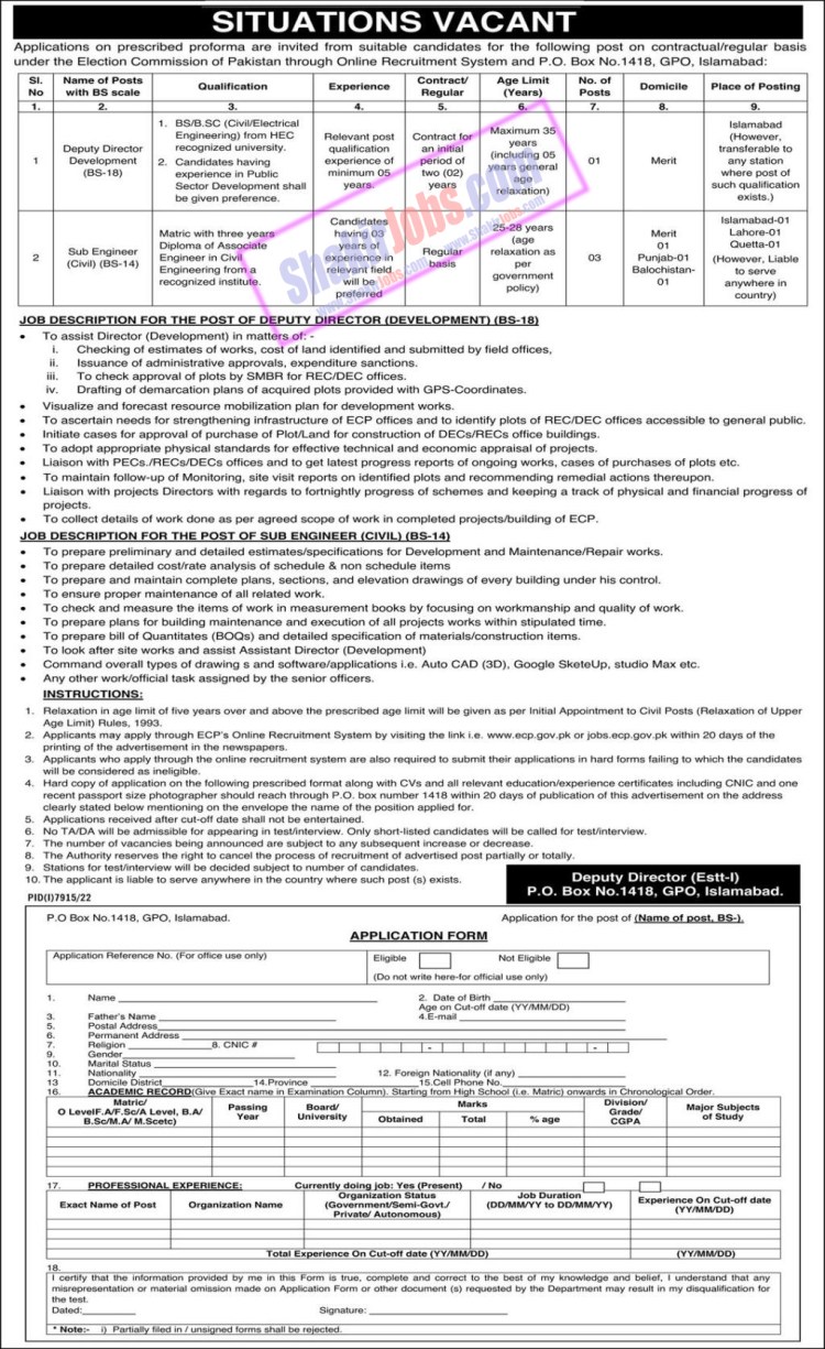 Election Commission of Pakistan ECP Jobs July 2023