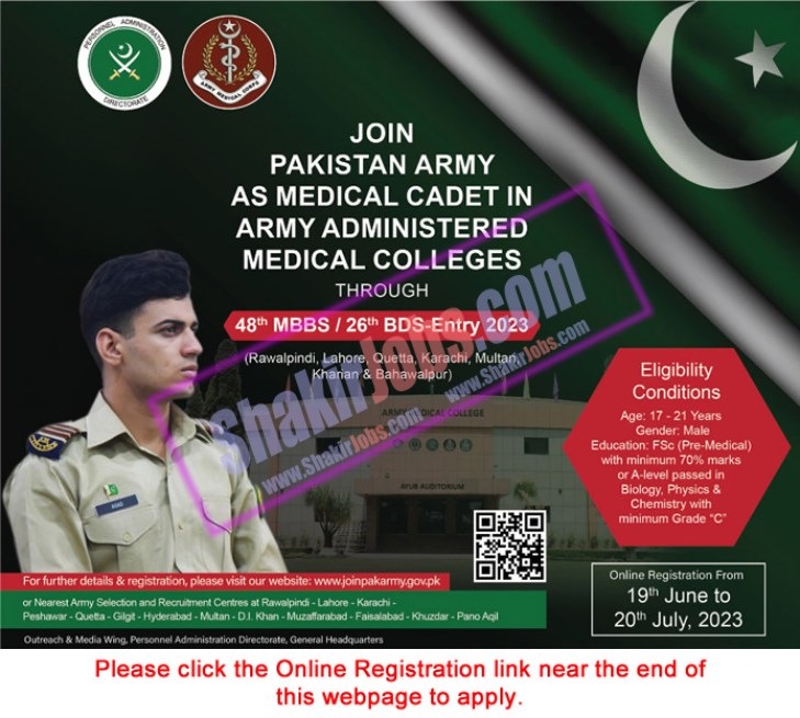Join Pakistan Army as Medical Cadet Jobs 2023 – AMC Registration Online