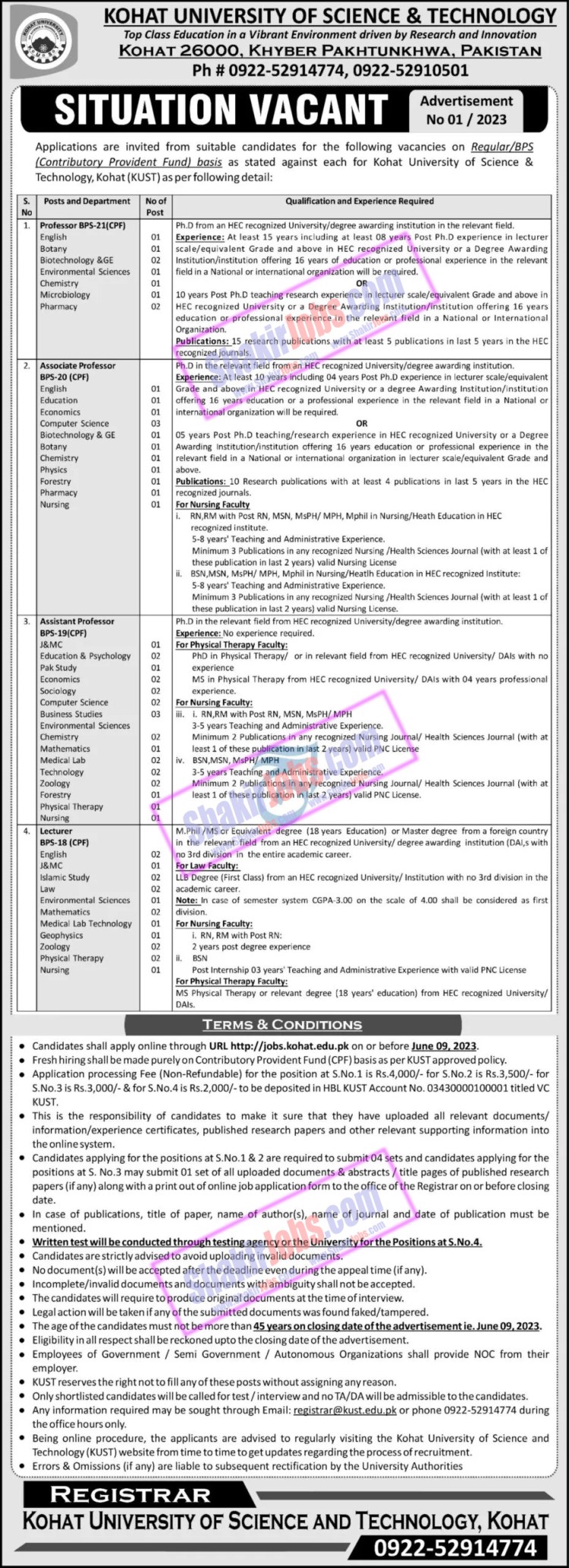Kohat University of Science and Technology KUST Jobs June 2023 Ad 1
