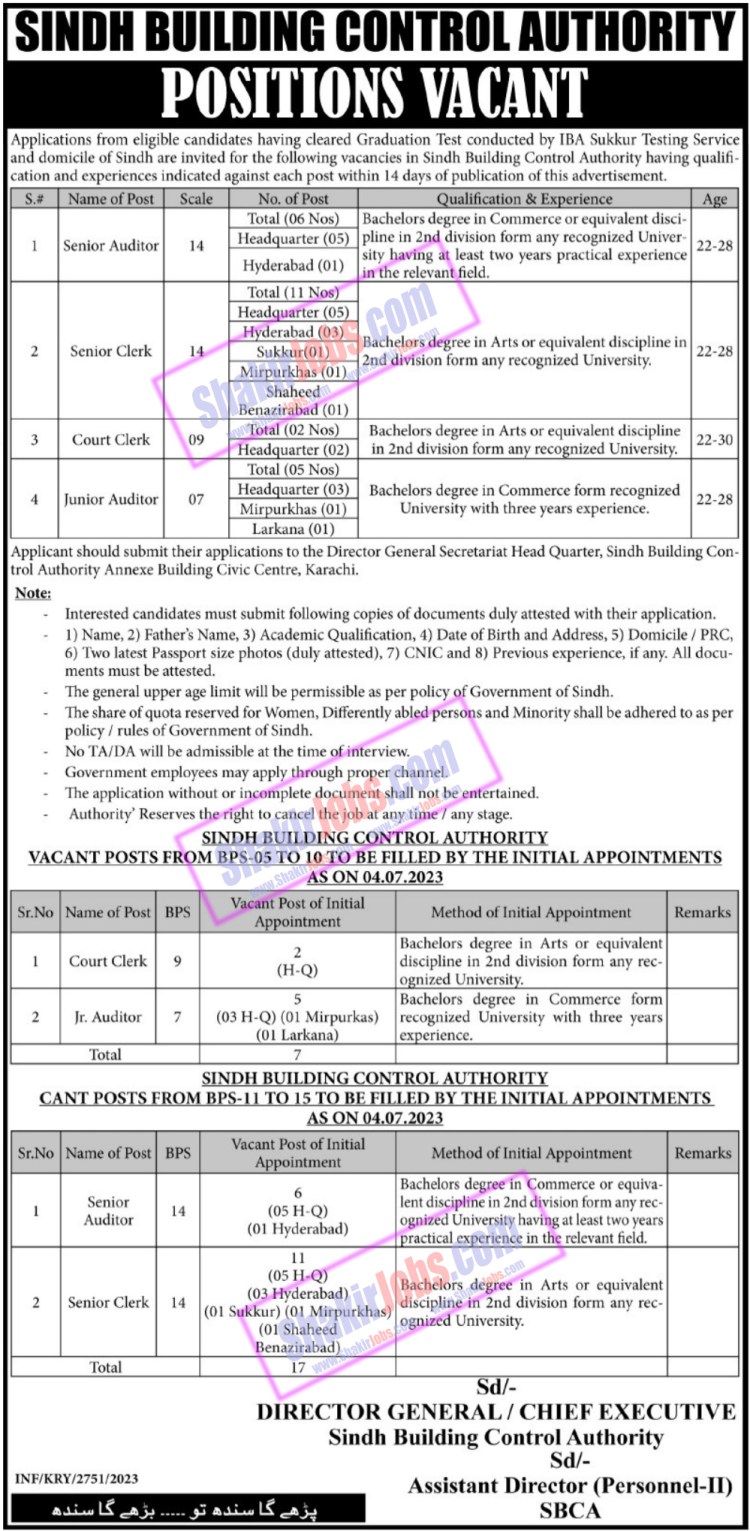 SBCA Jobs July 2023 Sindh Building Control Authority