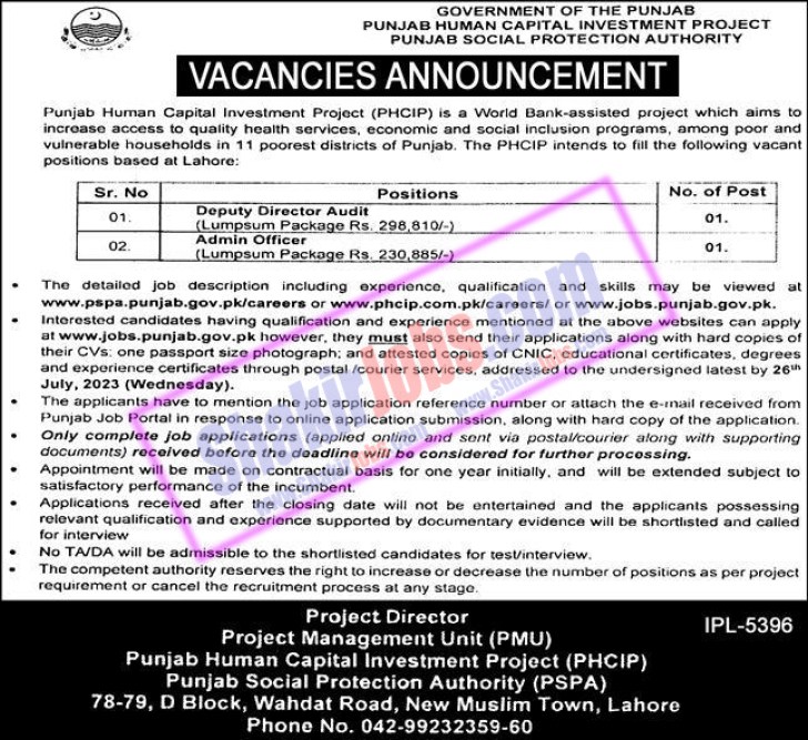 PSPA Jobs July 2023 Punjab Social Protection Authority