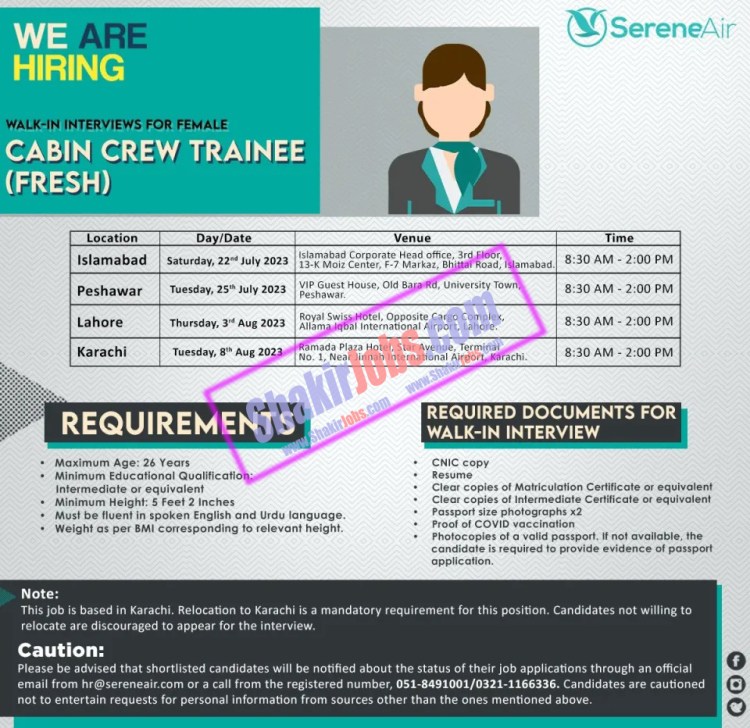 Serene Air Cabin Crew Jobs 2023