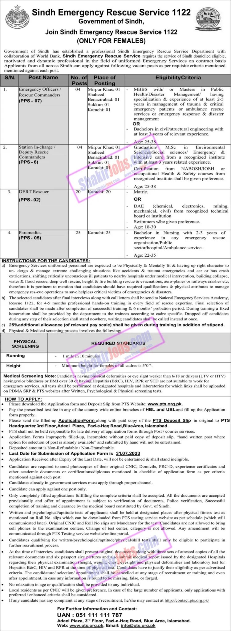 Sindh Rescue 1122 Jobs July 2023