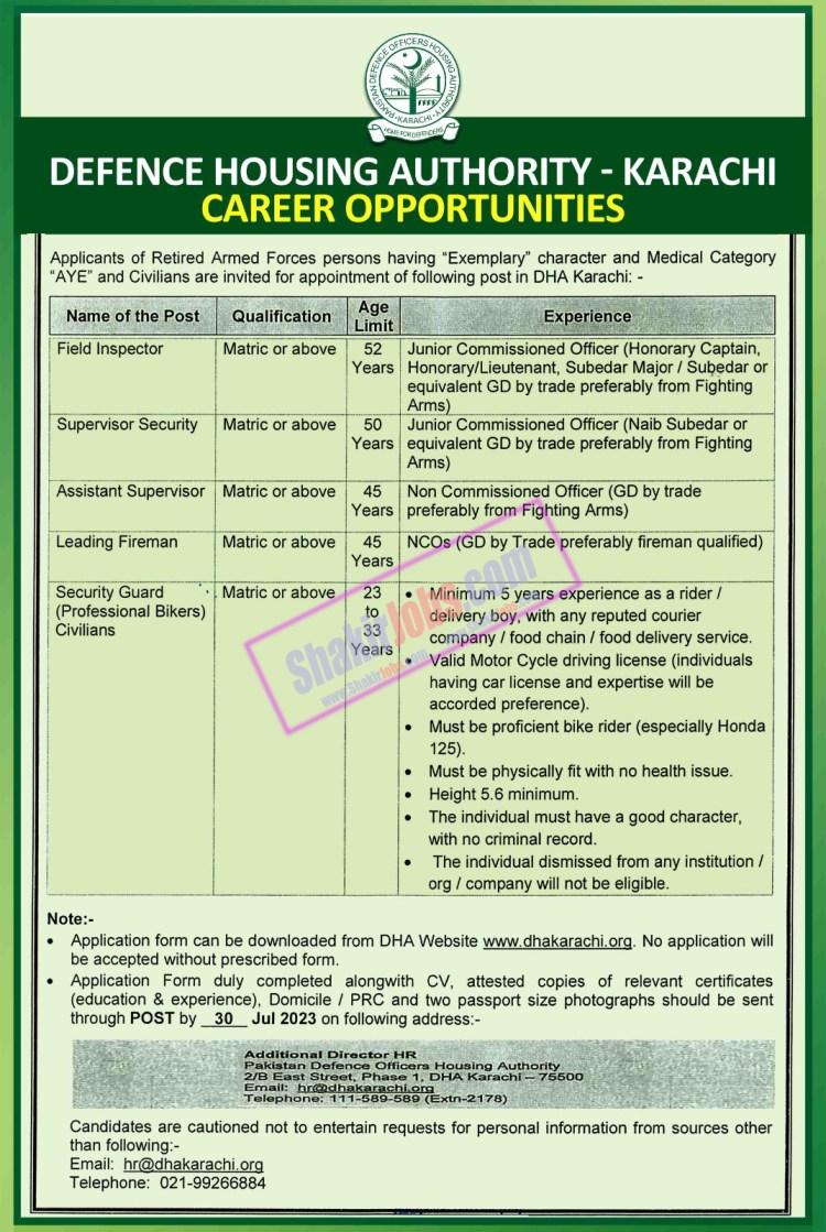 DHA Karachi Jobs July 2023 Ad 1
